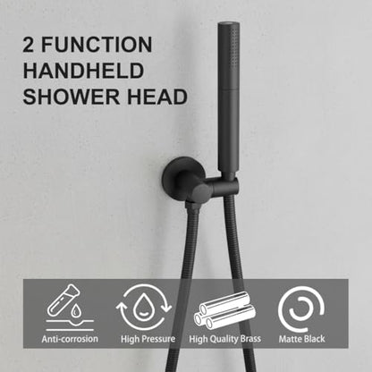 Black Shower Wand Brass Handheld Shower 7 Inch High Pressure Hand Held Shower Head High Flow Sprayer, 2 In 1 Function with 59 inch Hose, Bracket - color: Black