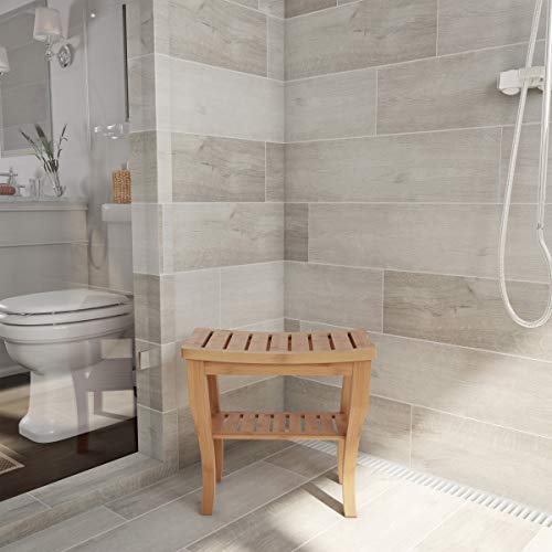 Lavish Home Shower Bench-Water Resistant Natural Eco-Friendly Bamboo with Storage Shelf for Bathroom, Spa or Sauna