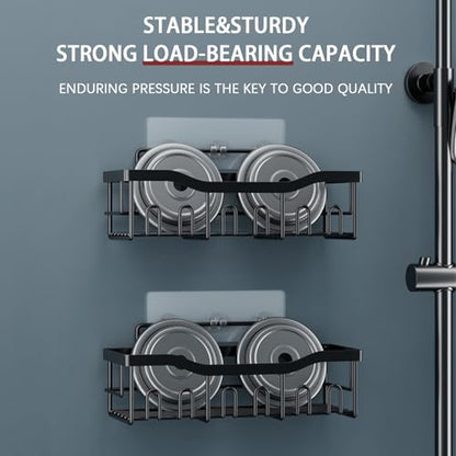 Durable Rustproof Shower Caddy 5 Pack, Stainless Steel Bathroom Storage Accessories, No Drilling Adhesive Shower Organizer, Hanging Bathroom Rack Shelves with Soap Razor Holder Set, Black