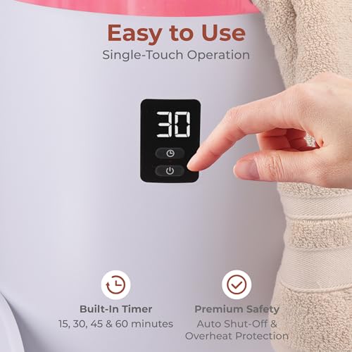 SereneLife Towel and Blanket Warmer - Single Touch Portable Towel Heater for Bathroom, Fragrant Disc Holder, LED Ring, 2 Large Towel Capacity, Built-in Timer (15-60 mins), Auto Shut-Off (Pink) - color: Pink