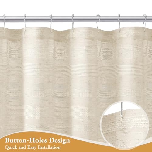 Small Stall Boho Farmhouse Shower Curtain with Tassel, Linen Bohemian French Country Chic Bathroom Shower Curtain Set, Modern Striped Textured Shower Curtain 36x72 - Beige/Cream - color: Beige, size: 36"W x 72"L (Pack of 1)