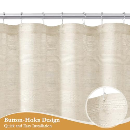 Boho Farmhouse Shower Curtain Set with Tassel, Linen Bohemian French Country Chic Bathroom Shower Curtain Set, Modern Striped Textured Shower Curtain 72x72 - Beige/Cream - color: Beige, size: 72"W x 72"L (Pack of 1)