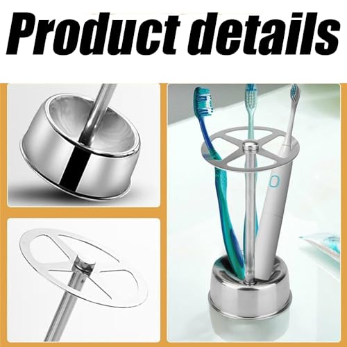 Stainless Steel Toothbrush Holder Stand, Multi Functional Toothbrush Holder Organizer Toothpaste Stand with 4 Slots, Metal Storage Organizer for Bathroom Vanity Countertop