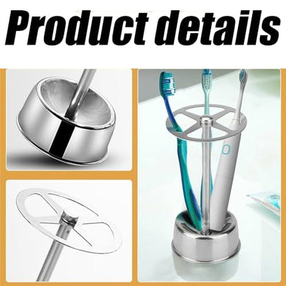 Stainless Steel Toothbrush Holder Stand, Multi Functional Toothbrush Holder Organizer Toothpaste Stand with 4 Slots, Metal Storage Organizer for Bathroom Vanity Countertop