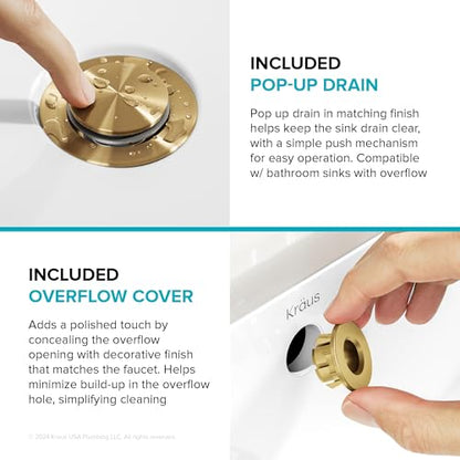 KRAUS Indy Bathroom Faucet in Spot-Free Brushed Brass with Single Handle, Pop Up Drain and Supply Lines, KBF-1411SFBB - color: Spot Free Brushed Brass, style: Basin + Pop-Up Drain
