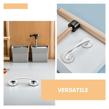 2pcs Suction Cup Grab Bars for Bathroom Safety – Thickened Large Silver Portable Support Handles with Strong Adhesive, Removable Non-Drill Shower Handrails for Seniors and Elderly