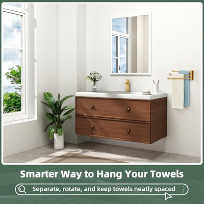 Aomasi Brushed Gold Swivel Towel Bar with Multi 3 Arms, 304 Stainless Steel | Rust-resistant Pivoting Drying Rack for Bathroom Kitchen RV, 180° Swing Arms, Hold Multiple Towels, Space-saving Wall Mounted - color: Brushed Gold