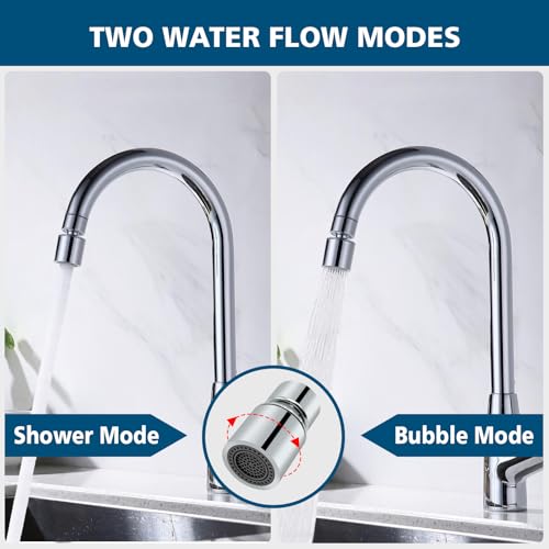 Swivel faucet aerator, 360° Swivel Kitchen Faucet Aerator, Dual-function 2-Flow Sprayer Faucet Head Replacement Kitchen Sink Faucet 55/64 inch Female Thread Faucet Extender (Chrome-1) - color: Chrome-1