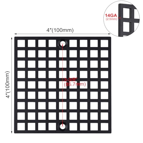 4" Matte Black Shower Drain Cover, 304 Stainless Steel Square Floor Drain Cover Replacement, Drain Strainer and Hair Catcher for Showers, Bathrooms, and Sinks - color: Black