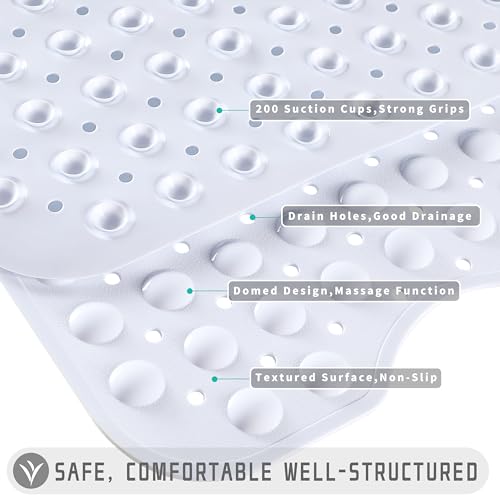 Yimobra Non Slip Bathtub Mat 40 x 16 Inch, Extra Long Shower Mat with Drain Holes, Machine Washable Baby Bath Mats, Strong Suction Cups for Bathroom Floor, Snow - color: Snow