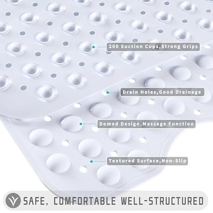 Yimobra Non Slip Bathtub Mat 40 x 16 Inch, Extra Long Shower Mat with Drain Holes, Machine Washable Baby Bath Mats, Strong Suction Cups for Bathroom Floor, Snow - color: Snow