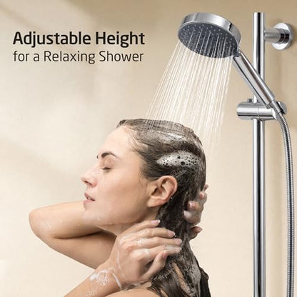 KES Adjustable Shower Head with Slide Bar, Handheld Shower Head Holder 5 Function with Extra Long Hose System Set, Wall Mount 18/8 Stainless Steel Polished Finish, F204-PS-C1 - color: Polished Silver