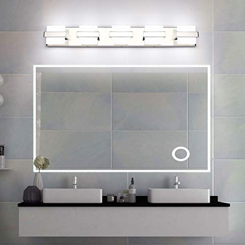 SOLFART Chrome 5 Light Bathroom Vanity Lights Over Mirror, Modern Chrome Bathroom Light Fixtures LED Lights Dimmable - color: Upgraded Chrome-6000K,100%-0% Dimmble Brightness, size: 5- Light,34Inch