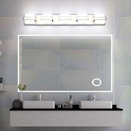 SOLFART Chrome 5 Light Bathroom Vanity Lights Over Mirror, Modern Chrome Bathroom Light Fixtures LED Lights Dimmable - color: Upgraded Chrome-6000K,100%-0% Dimmble Brightness, size: 5- Light,34Inch