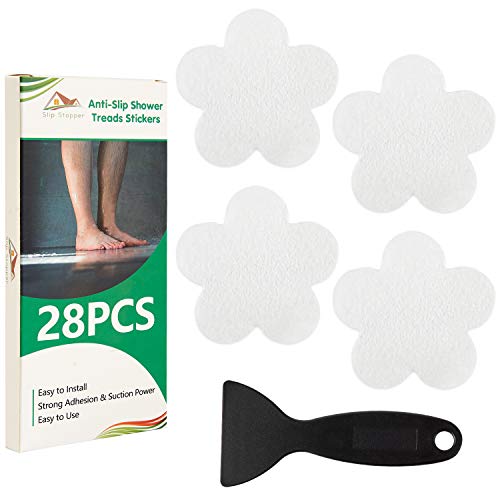 Non Slip Bathtub Stickers 28 PCS Adhesive Anti Slip Shower Stickers for Bath Tub, Bathroom, Stairs with Premium Scraper - color: Clear