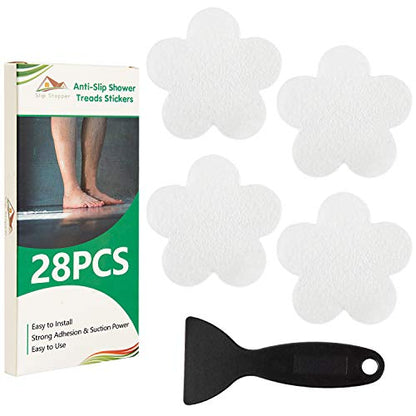 Non Slip Bathtub Stickers 28 PCS Adhesive Anti Slip Shower Stickers for Bath Tub, Bathroom, Stairs with Premium Scraper - color: Clear