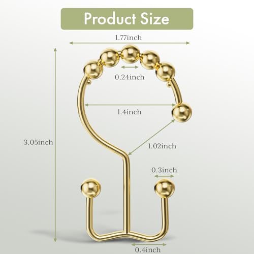 Gold Shower Curtain Hooks Rings, Stainless Steel Shower Curtain Rings, 12Pcs Double Glide Shower Hooks for Bathroom Shower Curtain Rods Dual Rust-Resistant Shower Rings - color: Polished Golden, style: Double Hooks
