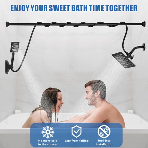 Voolan Dual Shower Head for Couples, High Pressure Rain Showerhead and Handheld Spray Combo, Adjustable Double Shower Heads for 2 People Bathroom (Black) - color: Matte Black
