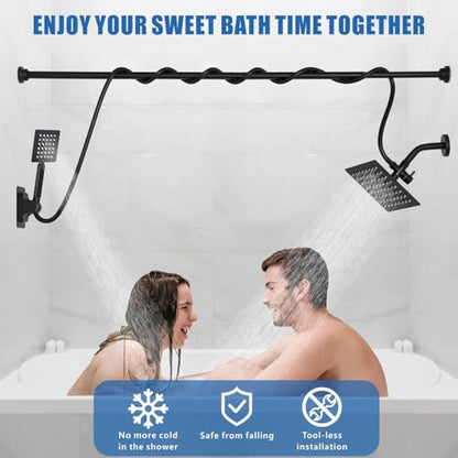 Voolan Dual Shower Head for Couples, High Pressure Rain Showerhead and Handheld Spray Combo, Adjustable Double Shower Heads for 2 People Bathroom (Black) - color: Matte Black