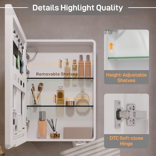 basenji 19"x27" Medicine Cabinet with Mirror, Anti-Fog, Aluminum Alloy Body | Tri- Color Dimmable Lights, Adjustable Shelves, Storage Behind Door, Tissue Holder