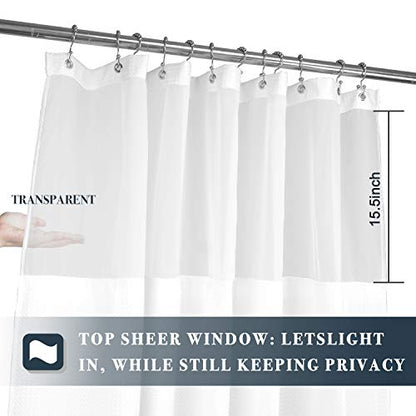 N&Y HOME Extra Long Waffle Shower Curtain with Snap-in Liner White, 71x84 | 12 Hooks & Snap on Fabric Liner, Washable, Mesh Window, Hotel Style, 84 inches Length Shower Curtain Set for Bathroom - color: White, size: 71"W x 84"L (Pack of 1)
