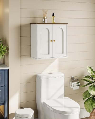 CHOEZON Bathroom Wall Cabinet, Medicine Cabinet with Adjustable Shelf | Modern Wall Cabinet with 2 Doors, Farmhouse Wall Mounted Storage Cabinet, for Bathroom, Living Room, White and Walnut