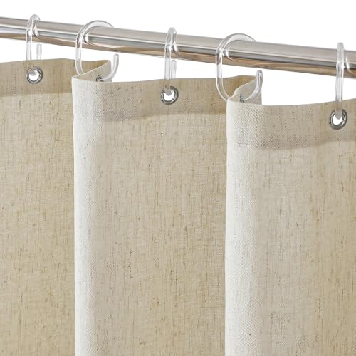QiyI Farmhouse Linen Stall Shower Curtain, Country Decor, 36x72, Beige | Boho Rustic Linen Shower Curtain Set with 6 Clear Hooks for Bathroom, Waterproof Heavy Duty Fabric Bathroom Curtains - color: Beige, size: 36"W x 72"L (Pack of 1)