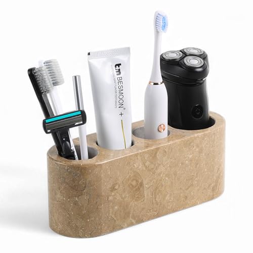 Toothbrush Holder for Bathrooms, 4-Slots Marble Toothbrush and Toothpaste Holder Stand Bathroom Organizer Countertop for Electric Toothbrush, Floss, Razor, Comb (Brown) - color: Brown, size: 4 Slots