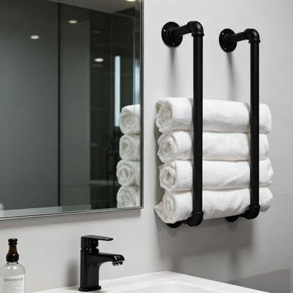 Industrial Pipe Towel Rack for Bathroom Wall Mounted,Towel Holder Black | 24 Inch,Made of Galvanized Steel,Easy To Install,Hold Up To 6 Regular Size Bath Towels,For Farmhouse Bathrooms Laundry Rooms - size: 24 Inch