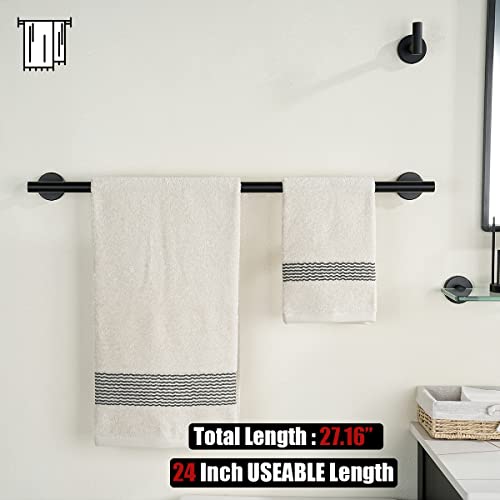 JQK Black Towel Bar, 27 Inch 304 Stainless Steel Thicken 0.8mm Towel Rack Bathroom, Towel Holder Matte Black Wall Mount, Useable Length 24 Inch, TB110L24-PB - color: Black, size: 27 Inch