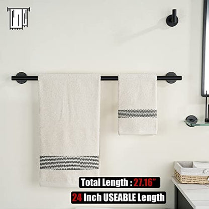JQK Black Towel Bar, 27 Inch 304 Stainless Steel Thicken 0.8mm Towel Rack Bathroom, Towel Holder Matte Black Wall Mount, Useable Length 24 Inch, TB110L24-PB - color: Black, size: 27 Inch