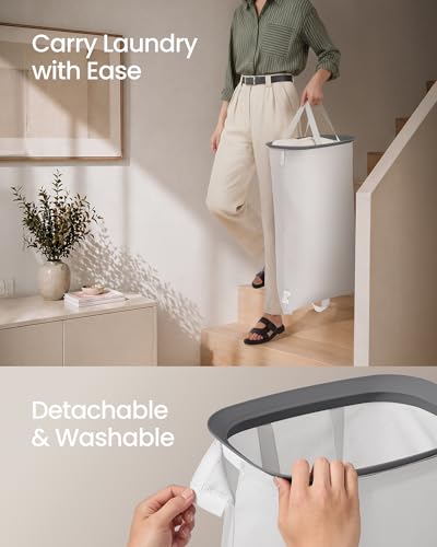 SONGMICS Laundry Basket with Lid, 42.2 Gallons, 2-Compartment Laundry Hamper with Handle, Removable Liner, Easy Assembly, 22 x 15.7 x 27.5 Inches, Slate Gray ULCB822B101 - color: Slate Gray