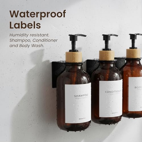 MaisoNovo Shampoo and Conditioner Dispenser|Refillable Amber Bamboo 3-Pack | 500 ml Shower Gel Dispenser Set of 3. Refillable Shampoo and Conditioner Bottles. Drill Free Secure Design. Amber Bamboo - color: Amber Bamboo Set of 3