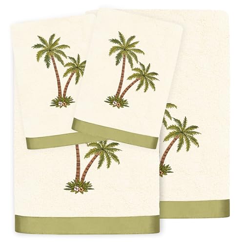 Flourish 4-Piece Premium Towel Set, Island Style Embroidery, Plush Turkish Cotton, Durable & Quick Dry, Elegant Bath Ensemble, 2 Bath 2 Hand Towels, Beige - color: Beige, size: 2 Pcs Bath 2 Pcs Hand Towel