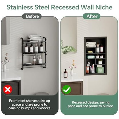 Stainless Steel Recessed Medicine Cabinet 14 * 24, Rust-proof Metal Wall Niche, In Wall Shower Niche Shelf Insert Replacement, Recessed Medicine Cabinets for Drywall, with 5 Compartments, Black - color: Black, size: 24''H * 14''W (5 Compartments)