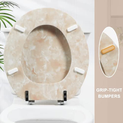 Round Toilet Seat Natural Wood Toilet Seat with Zinc Alloy Hinges, Easy to Install also Easy to Clean, Anti-pinch Marble Toilet Seat by Angol Shiold (Round, Beige Pink) - color: Beige Pink, size: Round-16.5“
