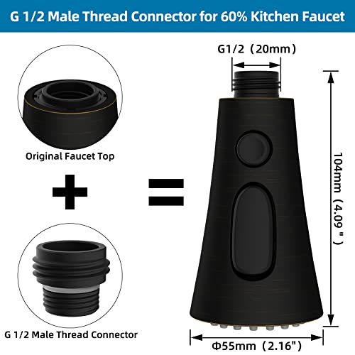 Universal Kitchen Faucet Head, 3 Modes, 15 Adapter Kit, Oil Rubbed Bronze | NSF/ANSI/CAN 372 Certified, Compatible with Kohler/Moen/Delta, 3 Function Pull Down Sink Faucet Spray Head Replacement, G1/2 - color: Oil Rubbed Bronze