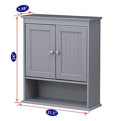 Spirich Bathroom Medicine Cabinet Over Toilet, Wall Mounted Cabinet, Gray | FSC-Certified Engineered Wood, Hidden & Open Storage, Adjustable Shelf, Modern Beadboard Design for Bathroom Kitchen Laundry - color: Grey