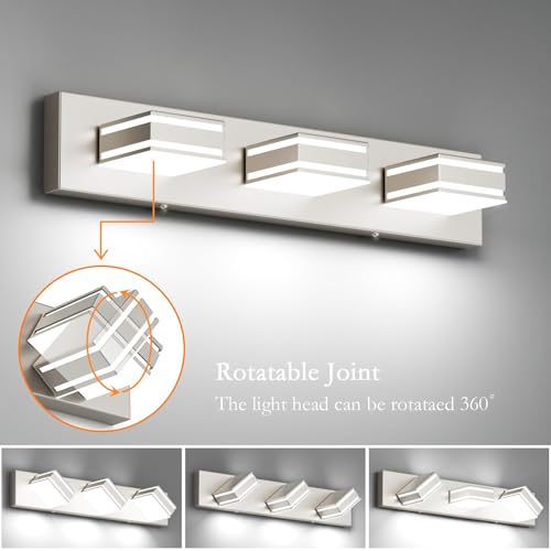 Ralbay 24inch Brushed Nickel Bathroom Vanity Lights 3-Light Metal Acrylic LED Modern Bathroom Wall Lighting Fixtures - color: Brushed Nickel, size: 24 inch