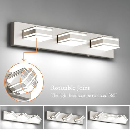 Ralbay 24inch Brushed Nickel Bathroom Vanity Lights 3-Light Metal Acrylic LED Modern Bathroom Wall Lighting Fixtures - color: Brushed Nickel, size: 24 inch