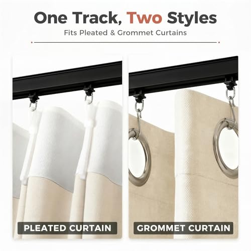 ChadMade Aluminum Ceiling Curtain Track Set with Hooks, 9ft - 12ft Adjustable Length Ceiling/Wall Mount Curtain Rail System For Grommet/Pleated Drape, RV Ceiling Track, Black - color: Black, size: 9ft-12ft