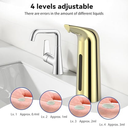 Automatic Soap Dispenser, Plastic Material for Bathroom & Kitchen | 4-Level Adjustable Touchless Hand Soap Dispenser ,13oz/400ml Battery Operated Electric Dispenser, Gold Soap Dispenser - color: Gold