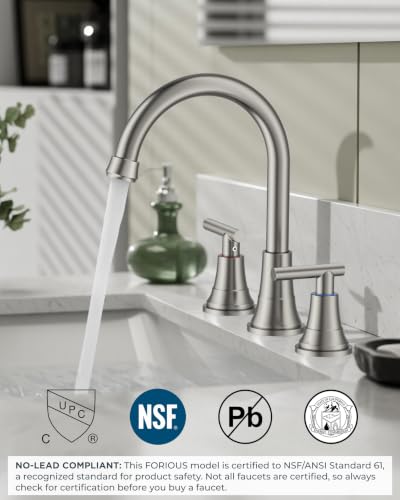 FORIOUS Brushed Nickel Bathroom Faucet 3 Holes, Widespread Bathroom Faucets | 8 Inch Widespread Bathroom Faucet 3 hole Vanity and 4 Inch Bathroom Faucet Centerset 2 Hole for B2B Commercial, Spare Aerator - color: Stainless Steel, style: Modern