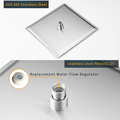 12" Rain Shower Head High Pressure Rainfall Shower Head Brushed Nickel | Square Rain Bathroom Showerhead, High Flow, Large Stainless Steel, Ceiling Mounted, Wall Mounted, Waterfall Full Body - color: Brushed Nickel, size: 12 Inch