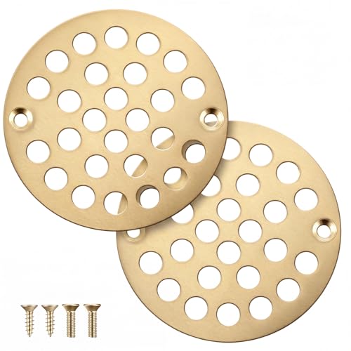 2pcs 4 Inch Round Screw-in Shower Drain Cover Replacement Easy-to-Install Floor Drain Grate with Screws Brushed Nickel(Gold) - color: Gold