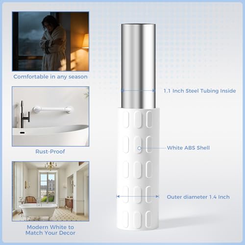 Grab Bars for Bathtubs and Showers, 16 Inch Anti Slip Bathroom Safety Shower Handles for Seniors Handicap Elderly Assistance, Hand Rails for Toilet Walls Bath Tub, 1" Stainless Steel Handrail（White）