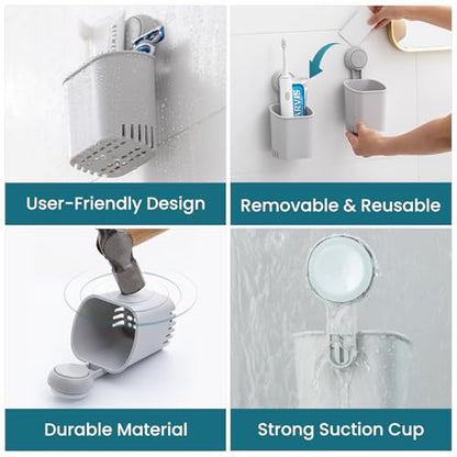 TAILI Suction Toothbrush Holder 2 Pack, Powerful Toothpaste Toothbrush Suction Cup, Self-draining Shower Razor Holder, Shower Toothbrush Holder for Wall, Kitchen Tableware Holder, Gray - color: Gray (2 Pack)