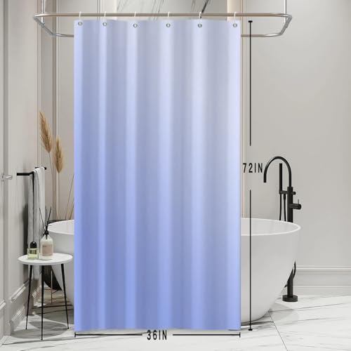 Ombre Blue Stall RV Shower Curtain with Hooks 36x72inches | Machine Washable Waterproof, Modern Solid Boho Gradient, Bathroom Dorm Hotel Room Divider, Easy to Install, Window Curtain - color: Blue, size: 36"W x 72"L (Pack of 1)