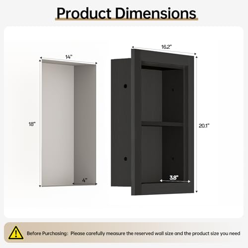 Recessed Medicine Cabinet, 14x18 Wood Recessed Wall Niche Medicine Cabinet Replacement, Water-Proof Wall Niche for Bathroom/Hallway, Black - color: Black, size: 14x18