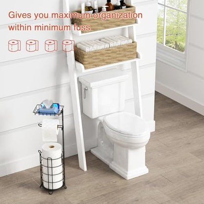 Goozii Matte Black Free Standing Toilet Paper Holder Stand with Shelf, Freestanding Bathroom Tissue Dispenser with Wipes Storage, Floor Toilet Paper Holder with Phone Tray for Large Mega Rolls - color: Black